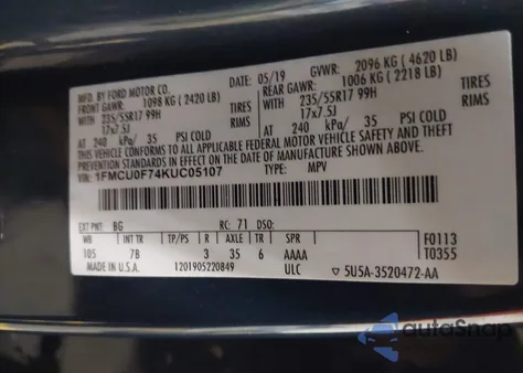 2019 Ford Escape S from USA, damaged, VIN 1FMCU0F74KUC05107